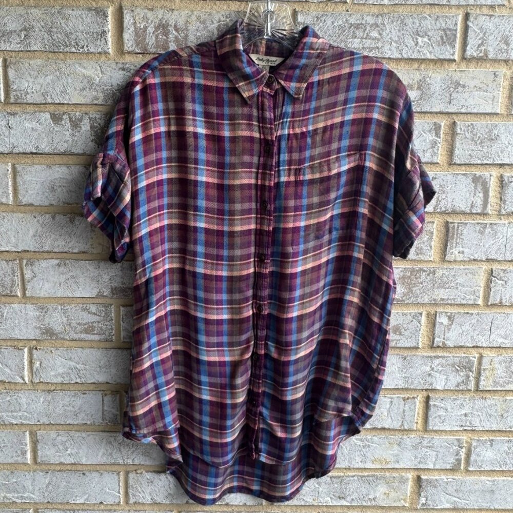 Lucky Brand Short Sleeve Button Front Multicolor Plaid Shirt Size XS